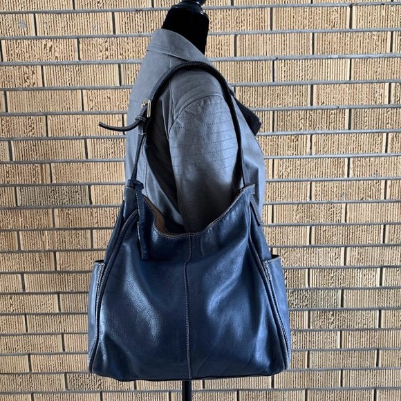 A. Bellucci Blue Leather Shoulder Bag with Side Pockets - Picture 1 of 9